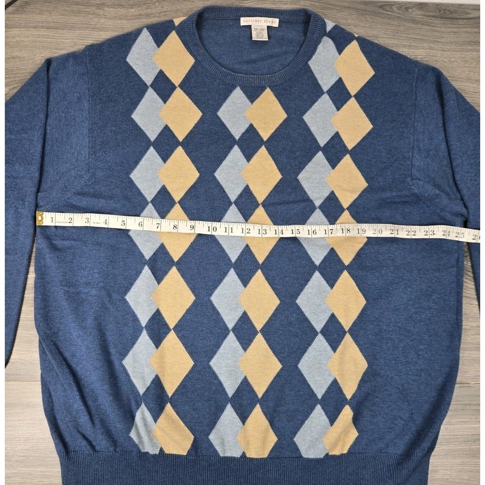 Geoffrey Beene Sweater Mens‎ XXL 2XL Blue Argyle Cotton Vintage Made Hong Kong - Picture 6 of 12